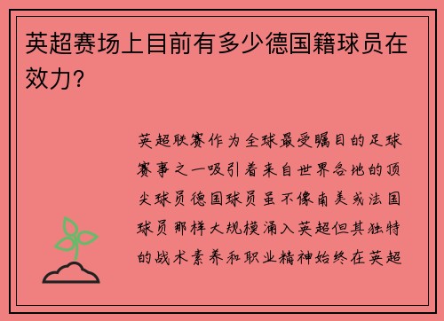 英超赛场上目前有多少德国籍球员在效力？